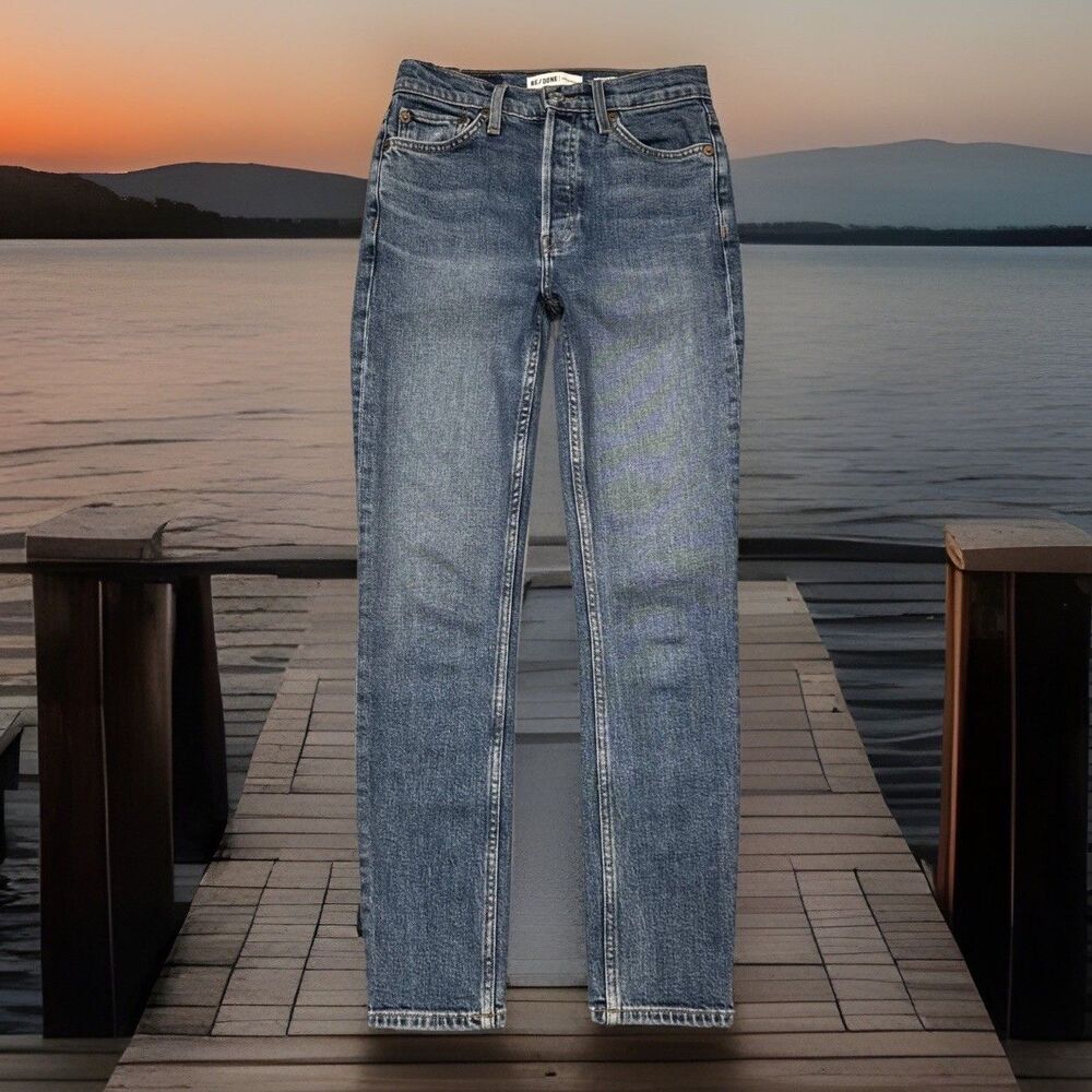 Re/Done High Rise Ankle Crop Jeans 24 (25x26.5) Blue Button Fly Denim Womens